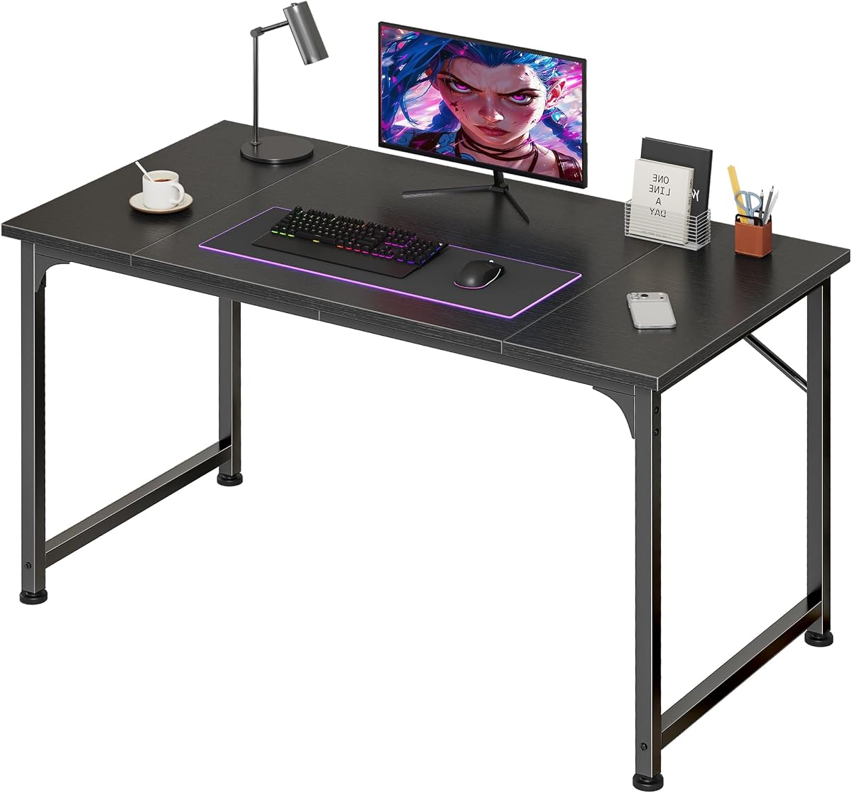40 Inch Computer Desk, Office Desk, Spacious Desktop, Black | Modern Gaming Desk for Bedroom, Study, Work, Gaming & Writing, Large Legroom, Sturdy Metal Frame, Small Spaces