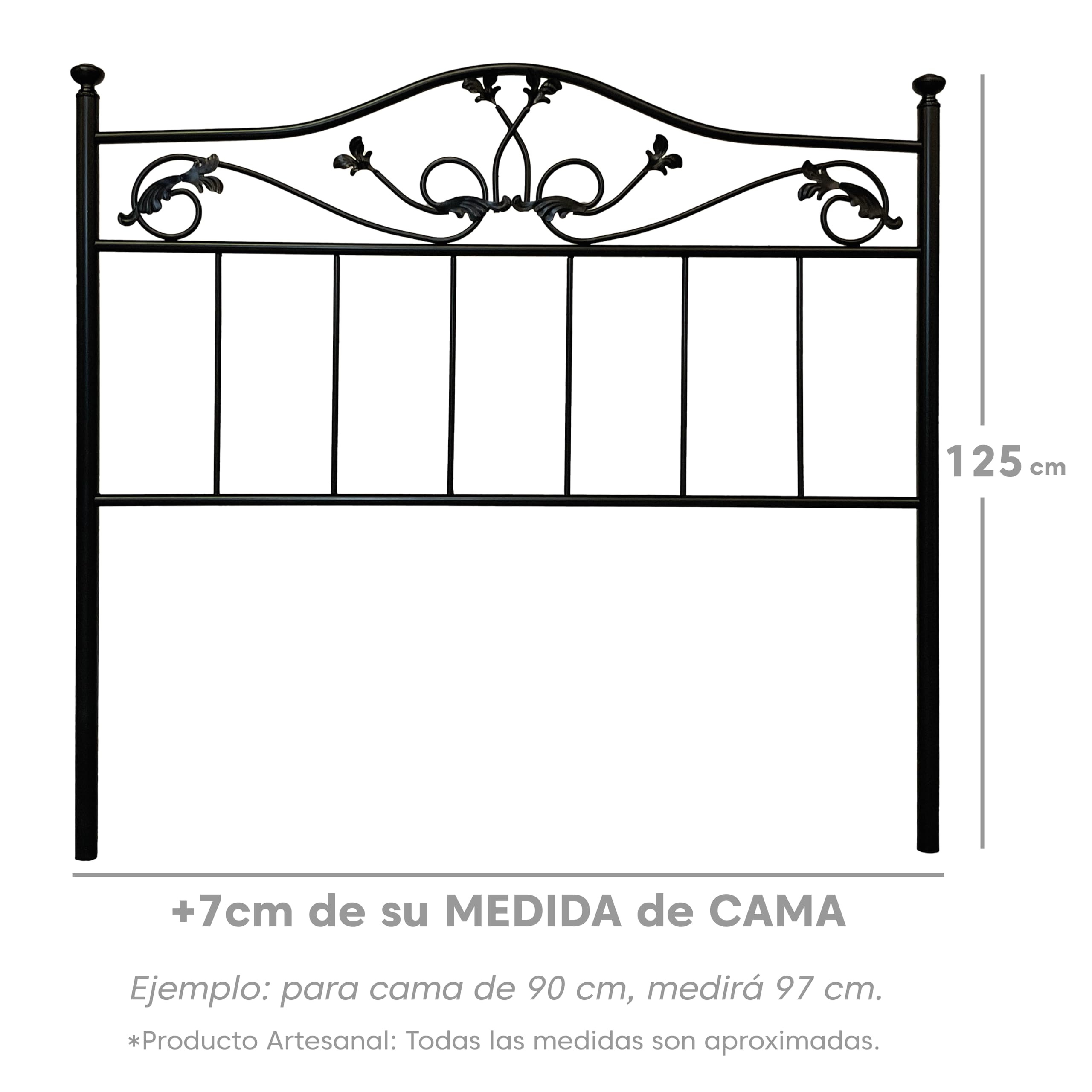 Cabecero Forja Mallorca, Cabezal para Cama, Cabecero, Cama Matrimonio e Individual, Cama De Hierro, Cabezal Forja, Cabecero Juvenil, Hecho En España (Negro, 135 cm)