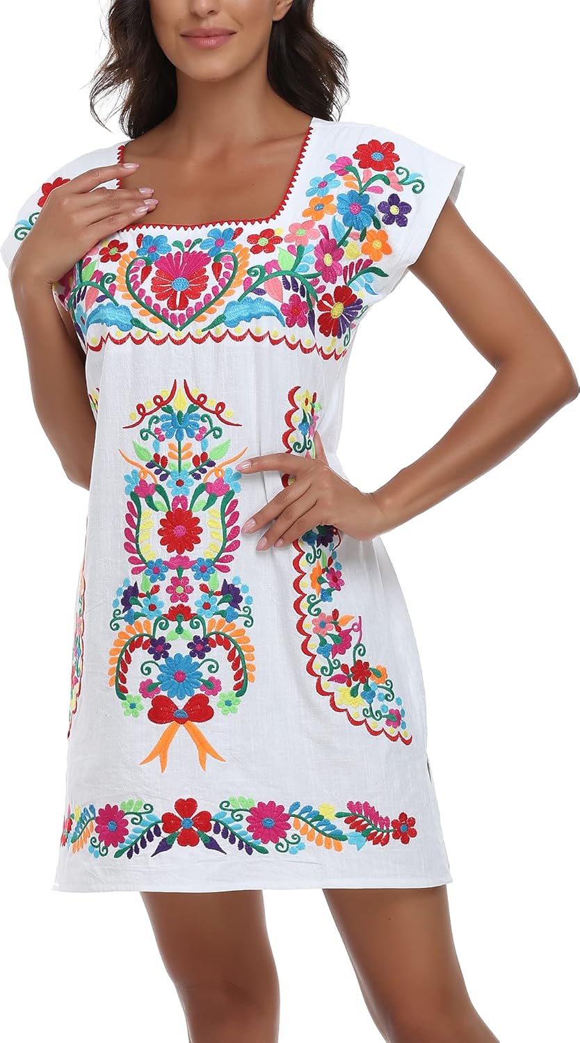 YZXDORWJ Women Mexican Embroidered Dress Ruffle Collar Sleeveless - Image 4