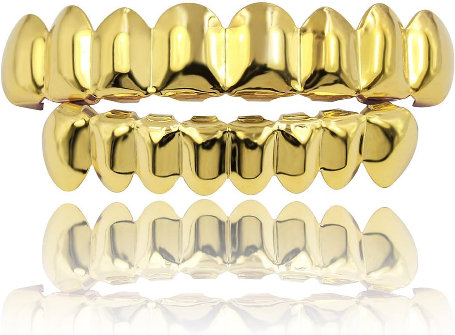 Grillz Teeth Men - Grills for Your Teeth 8 Top & Bottom Set, 18K Gold-Plated Brass Dental Grills with Molding Bars, Unisex Hip-Hop Rapper Costume Accessory