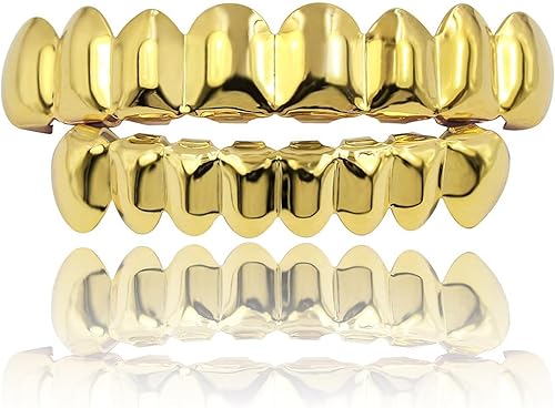 JINAO parrillas dentales, 8dientes superiores y 8dientes inferiores, chapadas en oro de 18quilates, hip hop