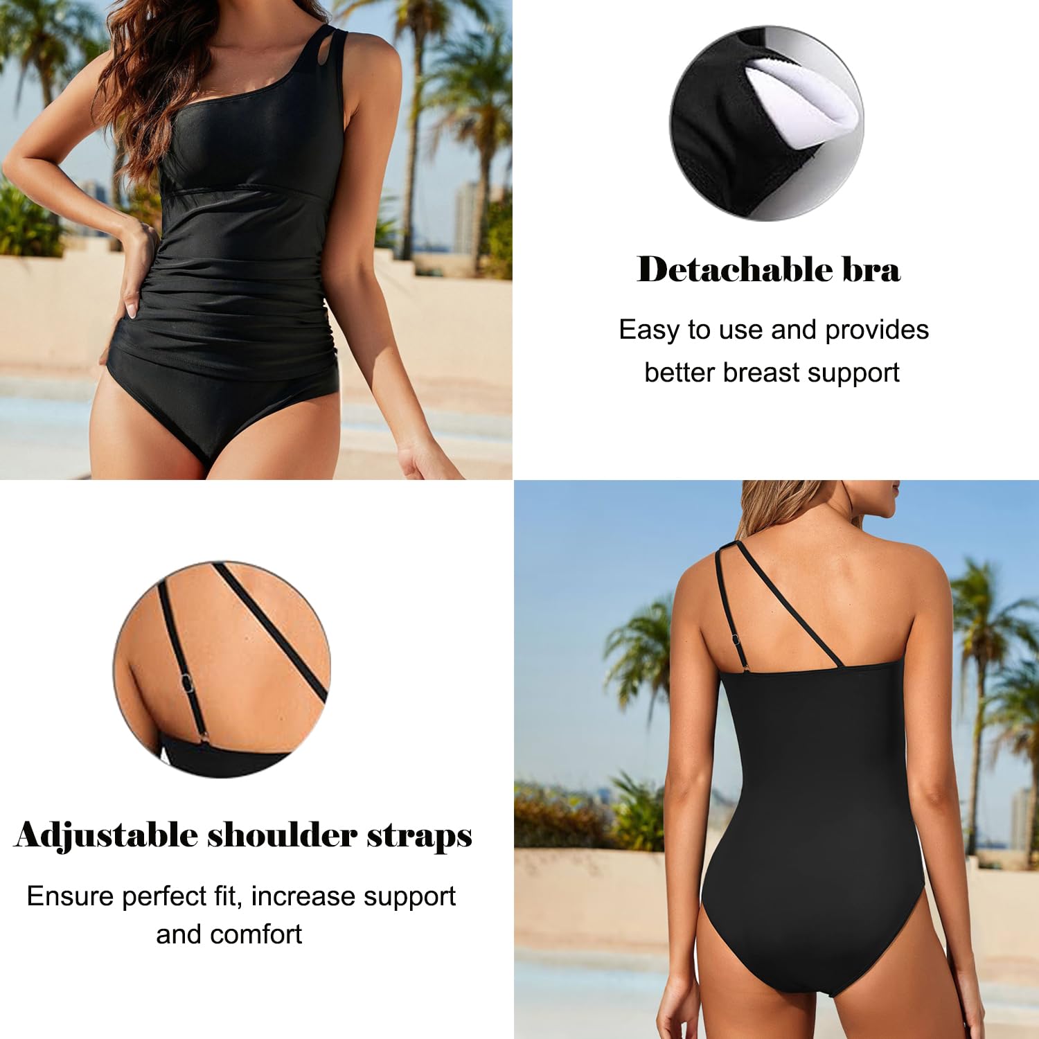 USUN Trajes de Baño De Una Pieza para Mujer Alta Cuello en V Control de Barriga Fruncido Bañador Reductores Barriga Monokinis Cintura Vintage Push Up Sexy Slim Fit Cintura Alta Bikini