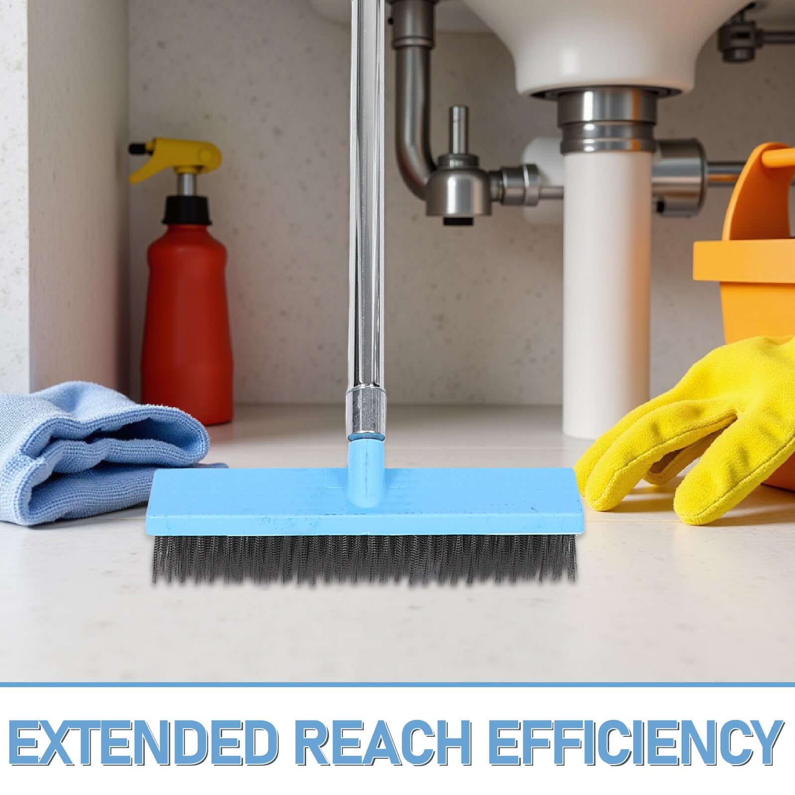 Cepillo de Limpieza para Ducha con Mango Ergonómico Cerdas Rígidas de Acero Inoxidable Cepillo Fregasuelos Multiusos para Baño Azulejos Piscina y Garaje