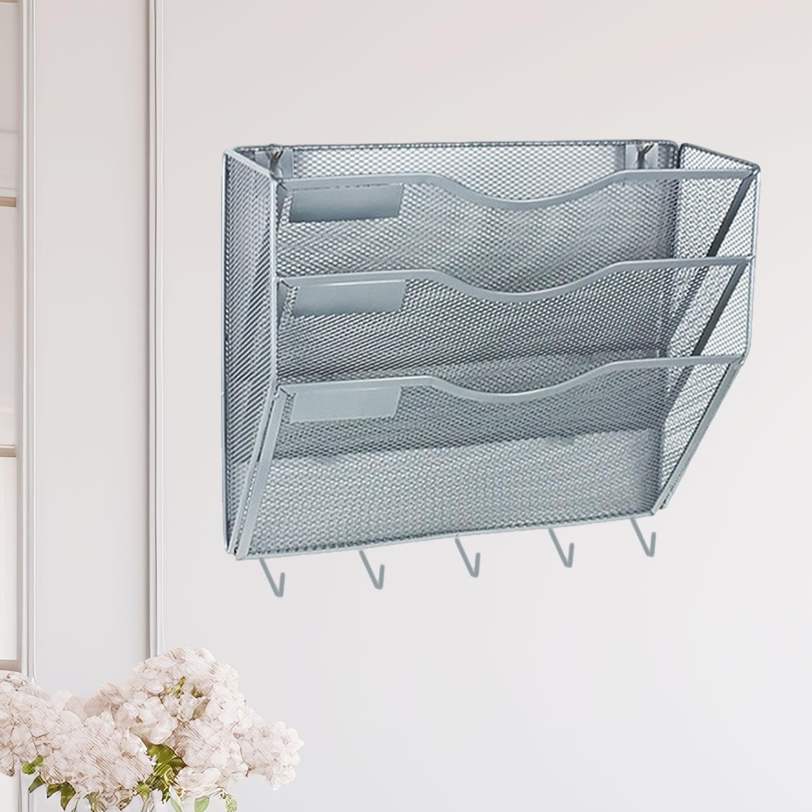 Organiseur Mural Vertical à Plusieurs Niveaux pour Dossiers, Porte-revues et Porte-lettres, Structure Métallique, Idéal pour La Maison et Le Bureau. , Argent