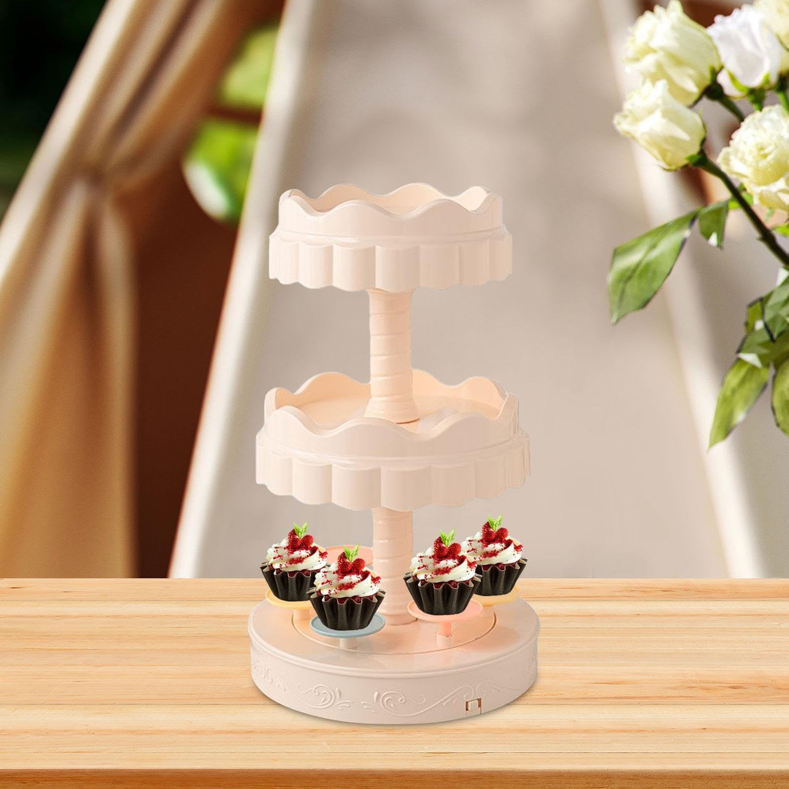 Soporte para Cupcakes Decorativo, Soporte Giratorio Eléctrico de 3 Niveles para Y Postres, Ideal para, Showers Y Decoración, con Música, Individual