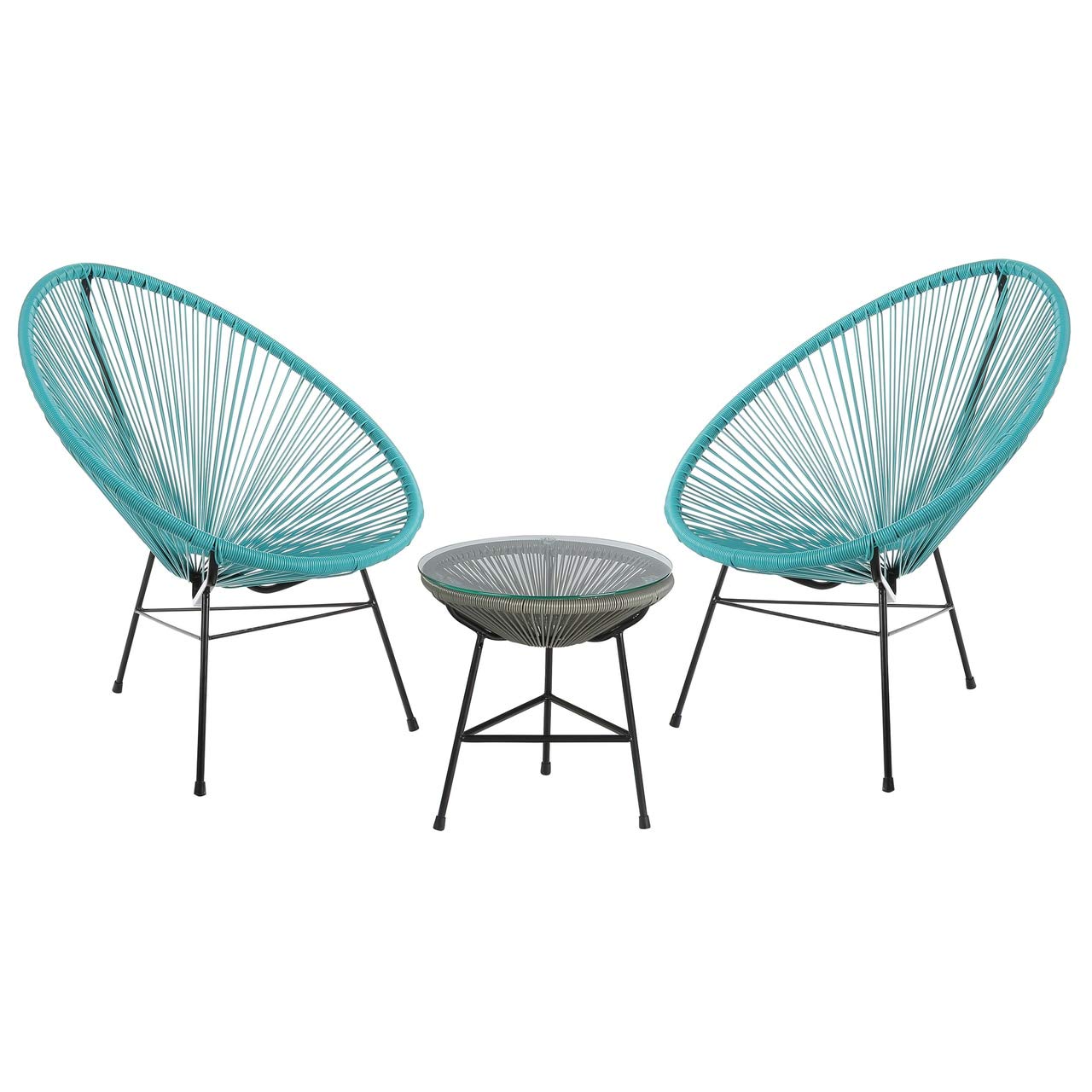Acapulco Lounge Chair Set with Table, Blue Chairs/Grey Table