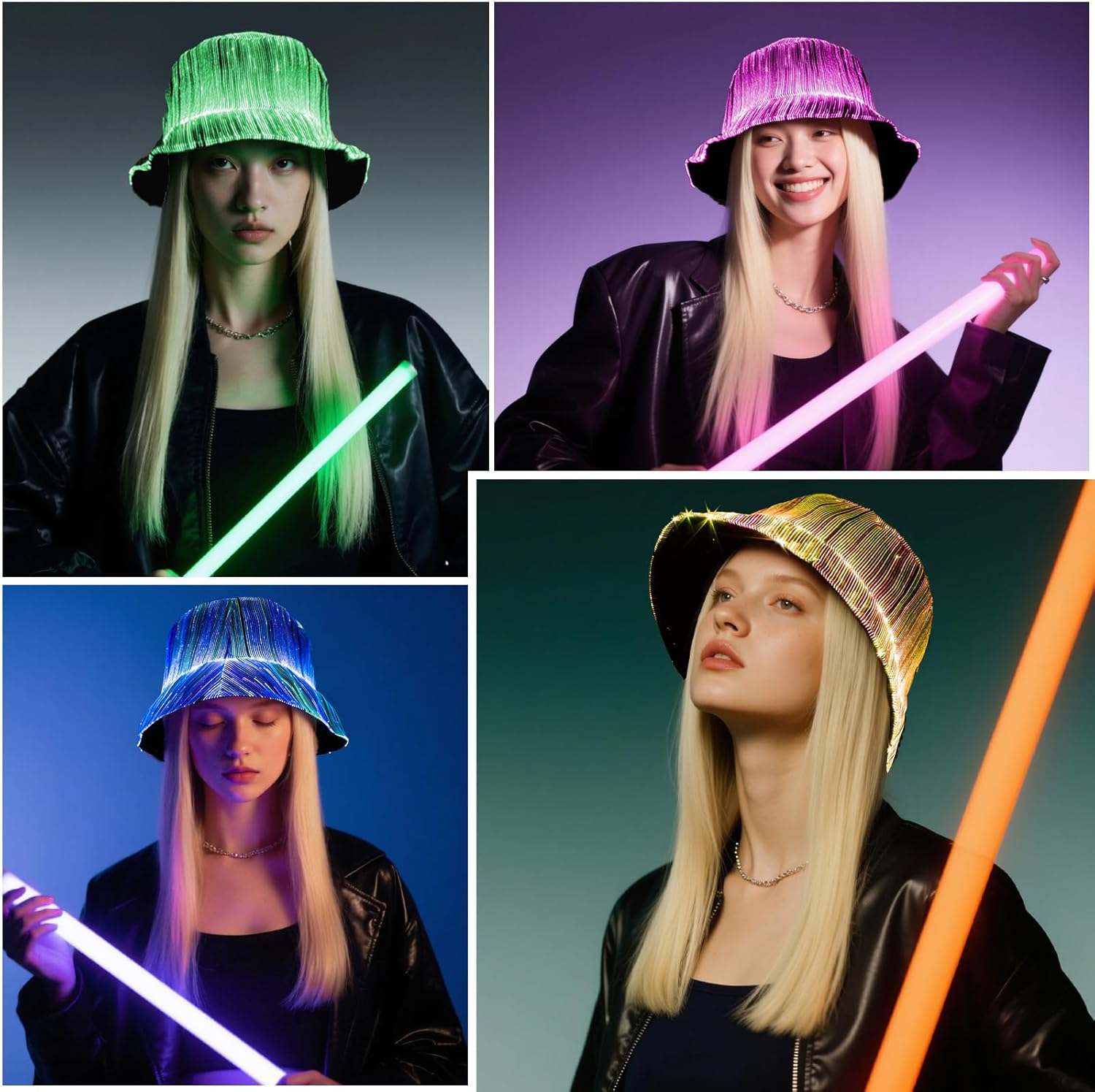 LED Bucket Hat for Women - Light up Fisherman Cap 7 Colors Glow in The Dark Funny Hats USB Rechargeable Rave Party Hats - Image 3