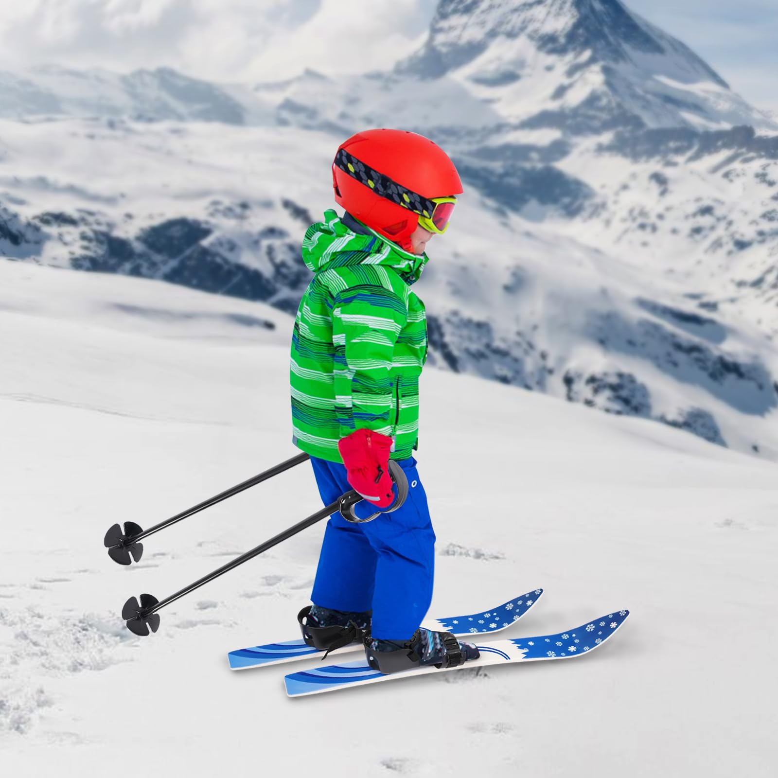 Little Short Ski - Tabla de esquí infantil con 2 bastones de esquí, esquís educativos de 68 cm, trabillas de fijación ajustables tamaños (20 – 30), para niños de 2 a 8 años