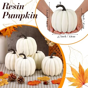 Liliful 12 Pcs Foam Artificial Pumpkins Fall Harvest Decor, White