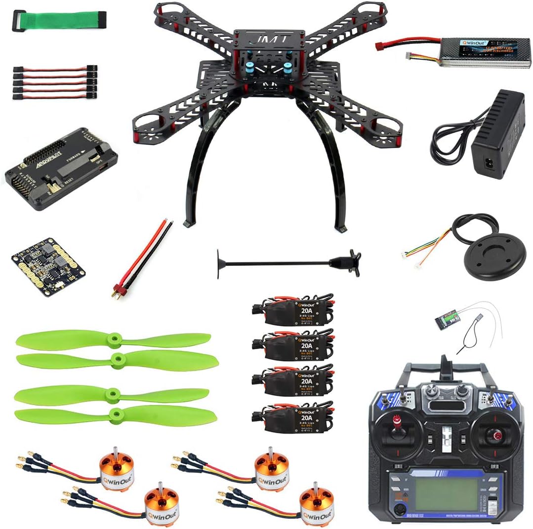 QWinOut Full Kit Unassembly ARF DIY APM2.8 GPS 2.4G 6CH FS-i6 Remote Drone Combo RC Fiberglass Frame Quadcopter 1400KV Motor 20A ESC Can Upgrade to FPV