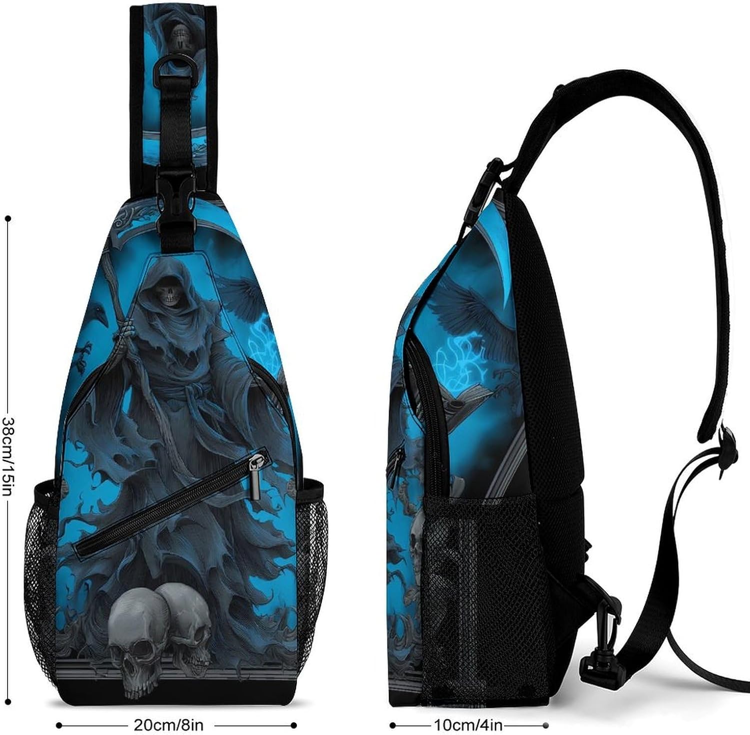 Fantasy Reaper Skulls Men Crossbody Sling Backpack Chest Bag | Travel Fanny Pack,Hiking Daypack,Print Shoulder Bags
