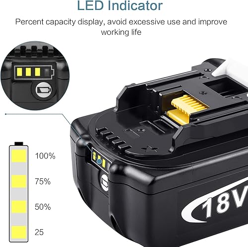 Miniatura 2 de Paquete de 1 Batería de alto rendimiento de 18 V 6.0 Ah para herramientas Makita BL1860 BL1850B BL1850 BL1840 BL1830 BL1820 BL1815 LXT-400, batería
