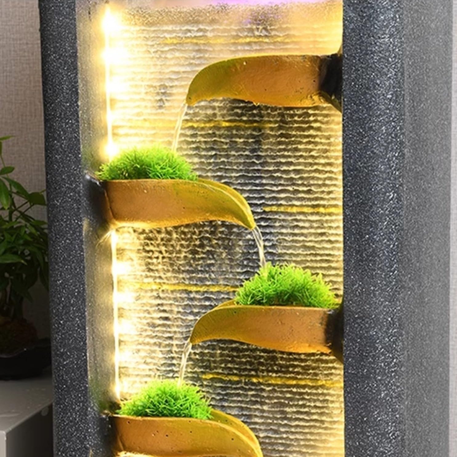 Standing Waterfall Outdoor Fountain Garden with LED Lights Courtyard, Backyard, Deck Decoration Water Features Swimming Pool Porch Landscape Beautification Floor Fountain