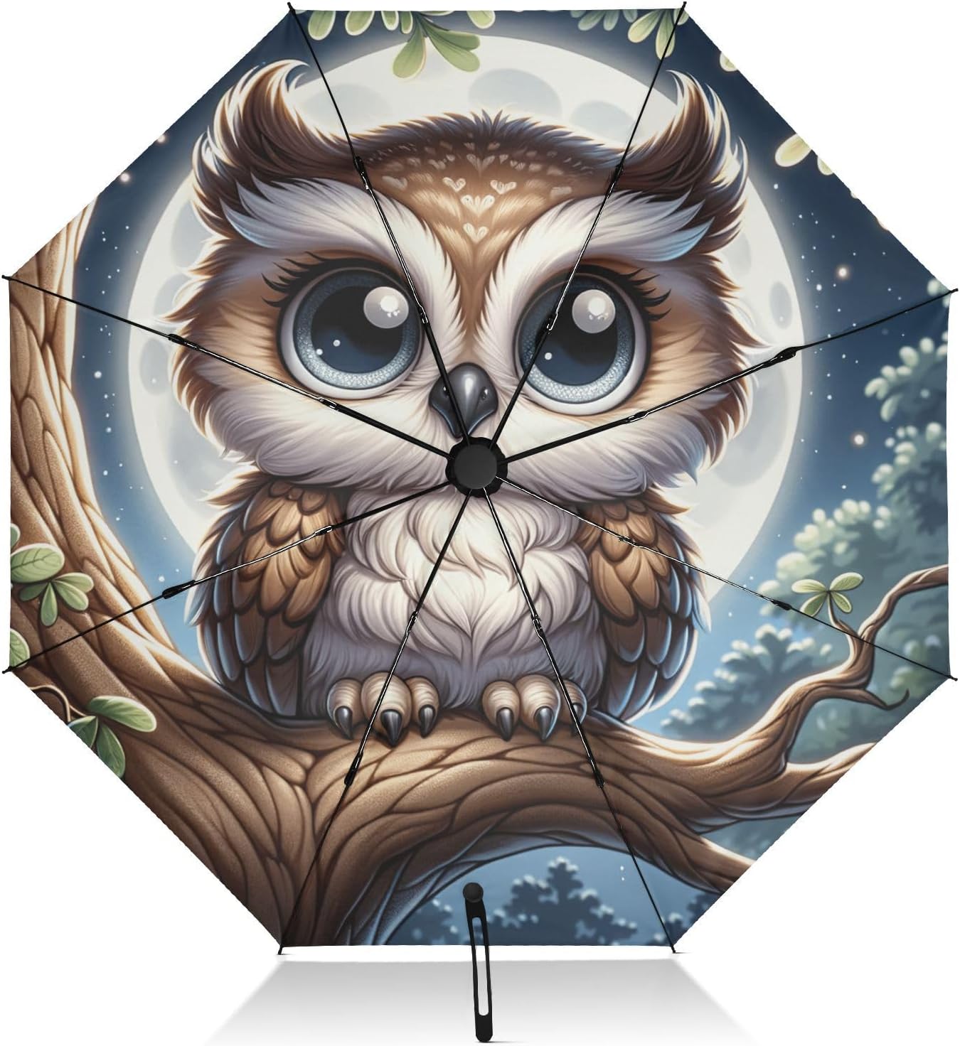 Cute Owl with Big Eyes Umbrella for Rain, Lightweight Durable Auto Open Close for Women, Travel Umbrellas for Rain and Sun