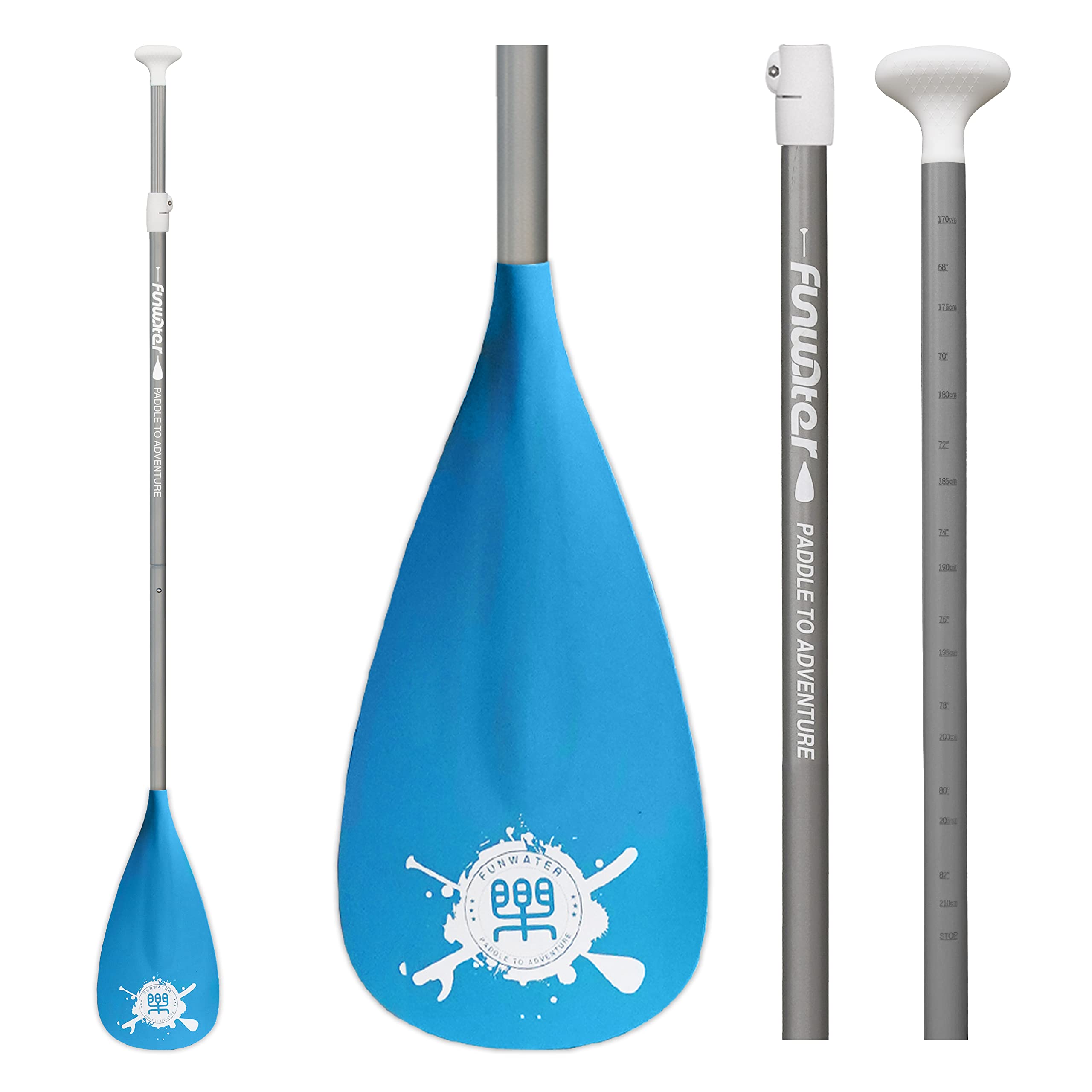 FunWater Pagaie de SUP – 3 pièces réglables – Planche à pagaie légère et flottante – Raie durable et compacte, lames en nylon renforcé – Course efficace