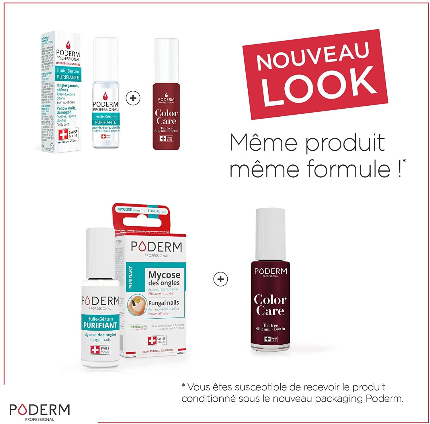 PODERM - LOT DE 2 PRODUITS | MYCOSE ONGLE TRAITEMENT | | Soin professionnel pied/main | Facile & rapide | Swiss Made + Vernis Couleur TEA TREE - Traitement des Ongles Abîmés par MYCOSE - Swiss Made