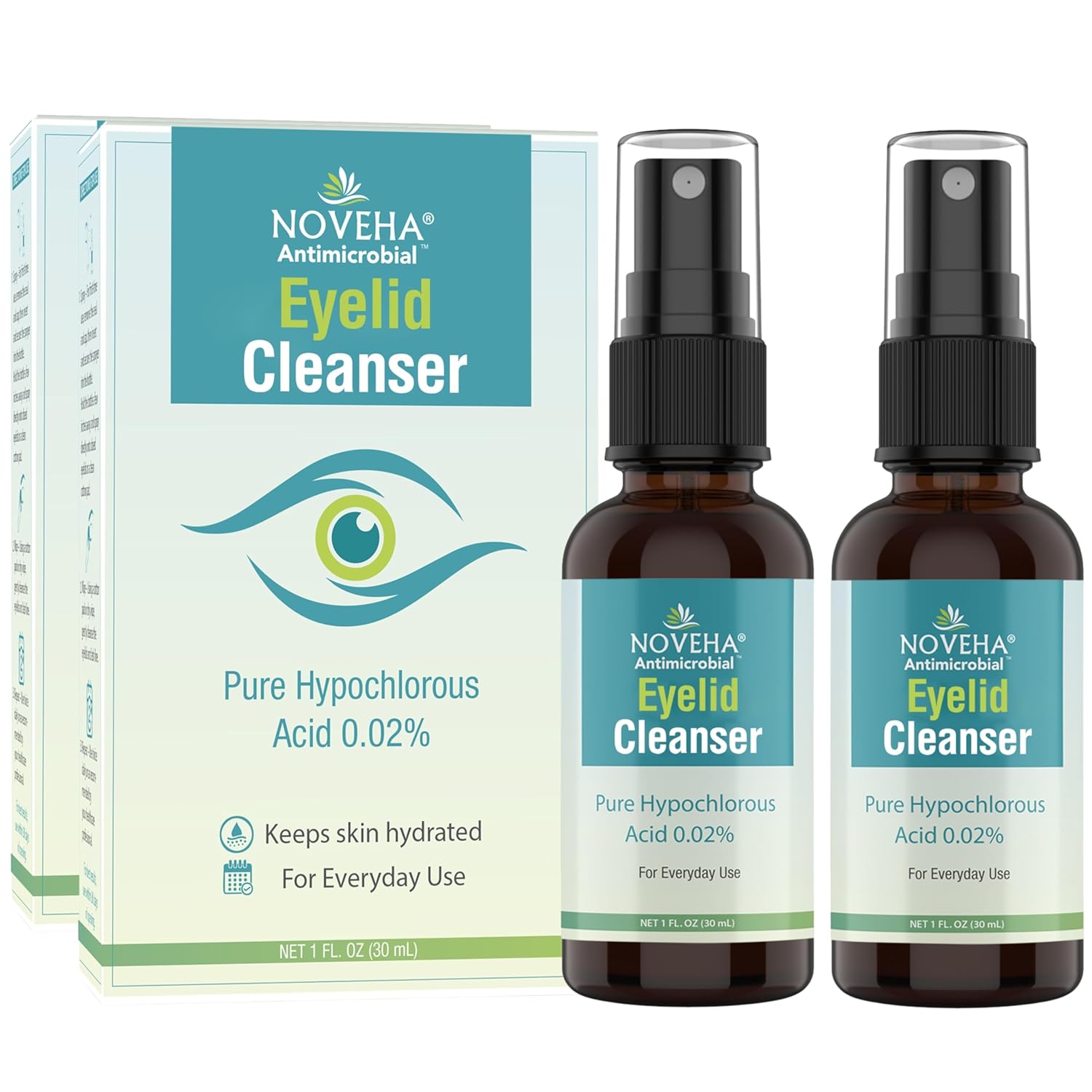 NOVEHA Eyelid Cleanser | Stye Eye Treatment | Eye Lid Cleaning | Dry Eye Relief | Fast Acting Soothing Eyelid Cleansing Formula | Pure and Gentle Lash Hypochlorous Acid Eyelid Spray (4oz - 3 Pack)