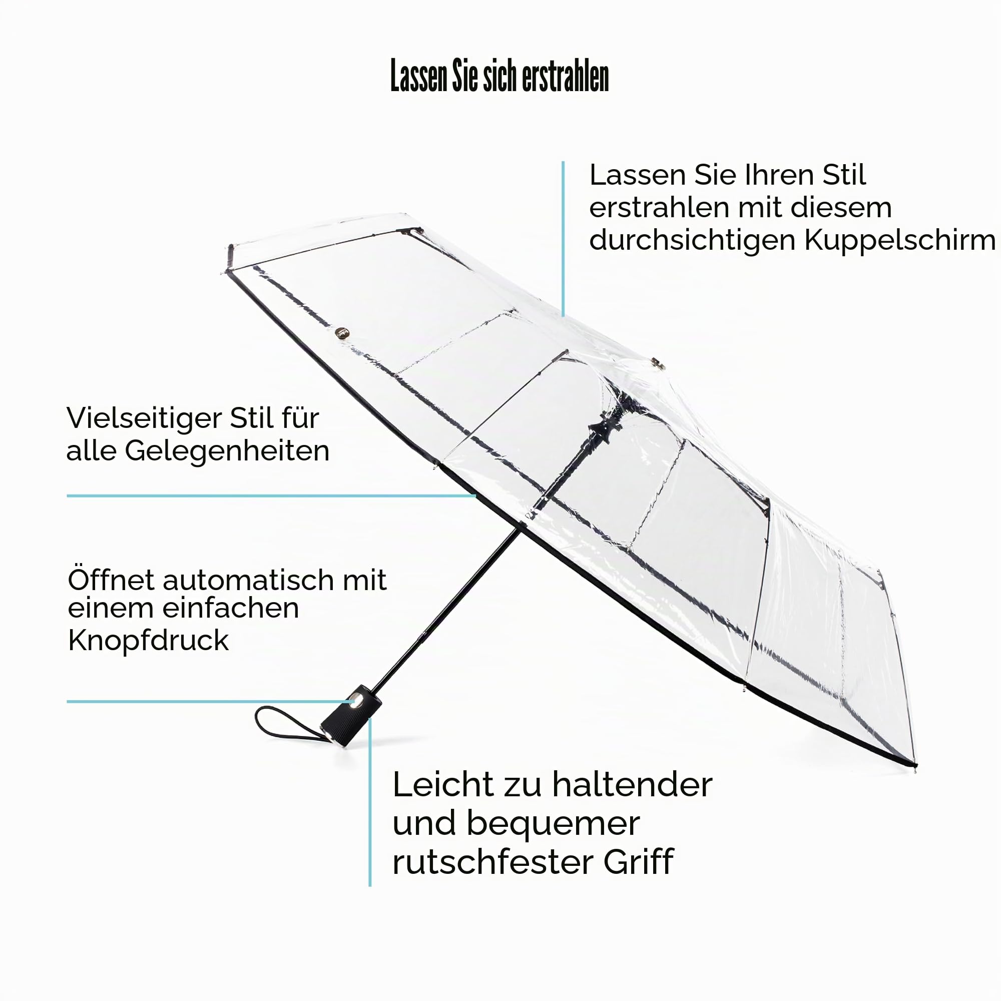 totes Transparenter Schirm, automatisches Öffnen, faltbarer Regenschirm