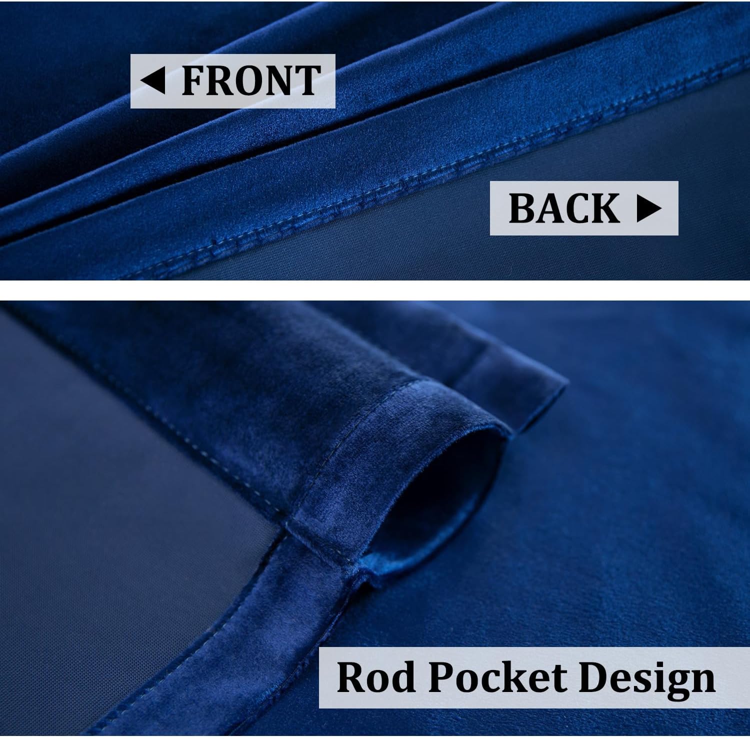 Leeva Rod Pocket Blue Blackout Velvet Drapes, 60x106 Inches, Retro Room Darkening Curtains, 2 Panels, Thermal Window Treatments for Living Room Bedroom
