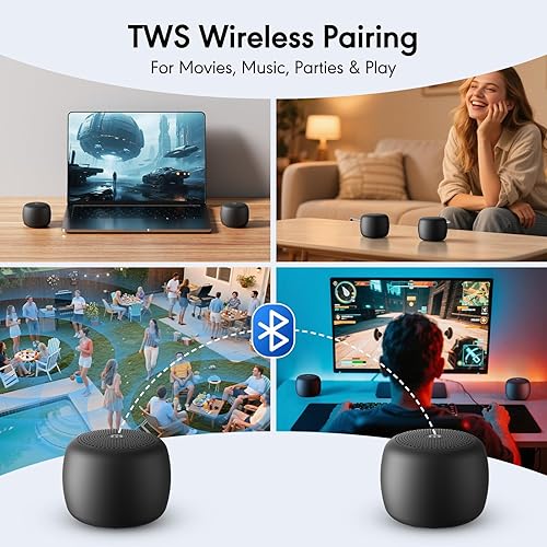Miniatura 4 de Altavoz Bluetooth portátil, ultra compacto con Bluetooth 5.4 y ranura para tarjeta TF  Tiempo de reproducción de 10 horas, estéreo TWS, llamadas