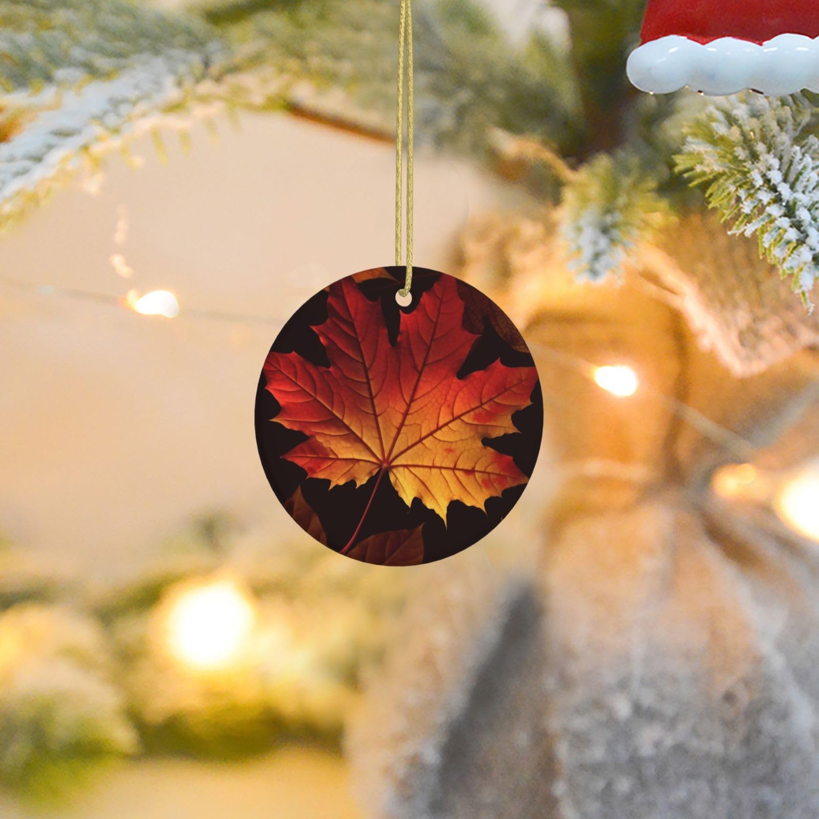 2025 Christmas Tree Decoration Hanging Round Ornament Fall Autumn Leaves Ceramic Ornaments Christmas Tree Decorations Round Pendants for Xmas Tree Winter New Year Party Supplies