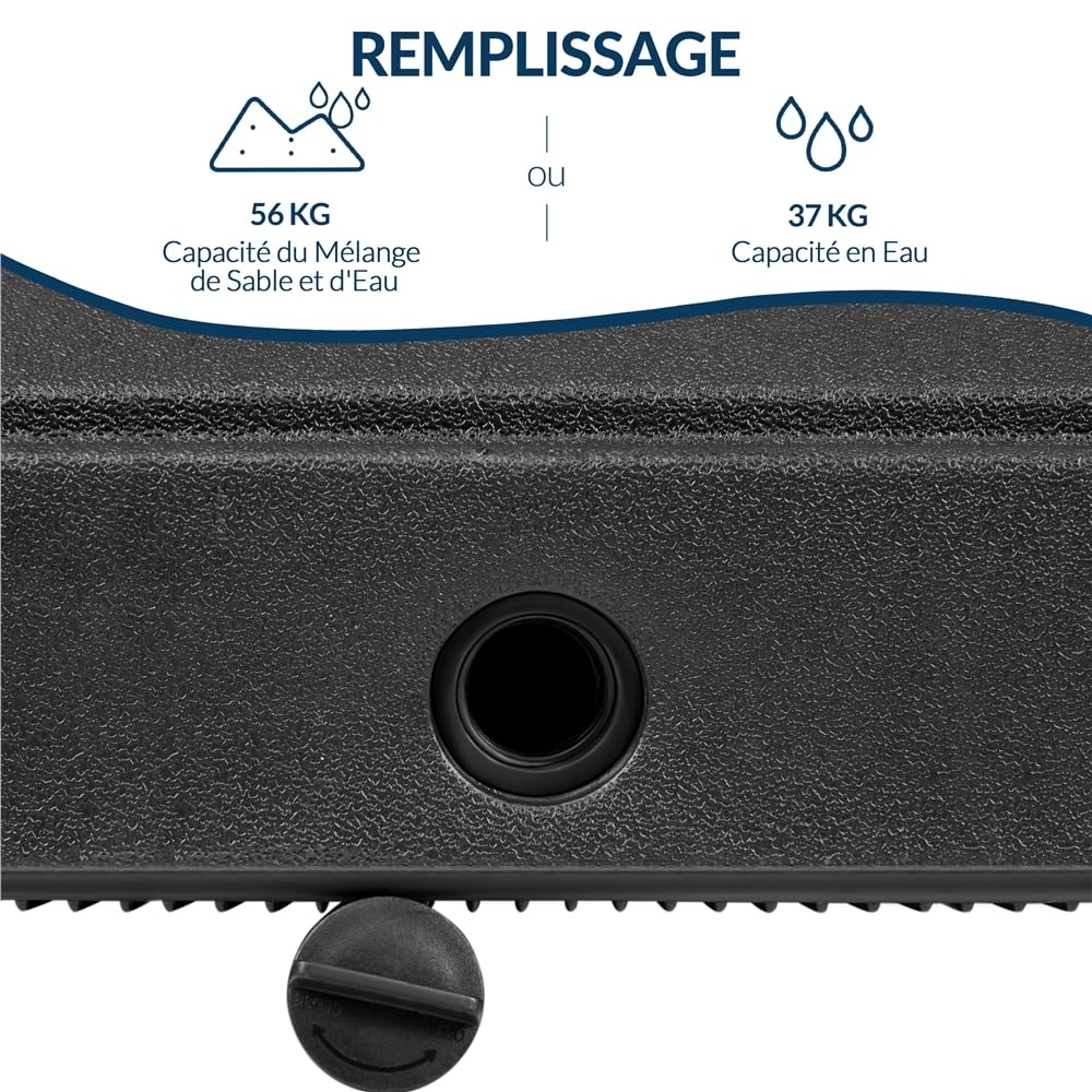 Yaheetech Pied de Parasol Carré à roulettes 37 L Remplissable d'eau Extérieur Base de Lestage pour Mât de 38 mm/48 mm Ø Patio Jardin Terrasse Piscine Restaurant Design Simple