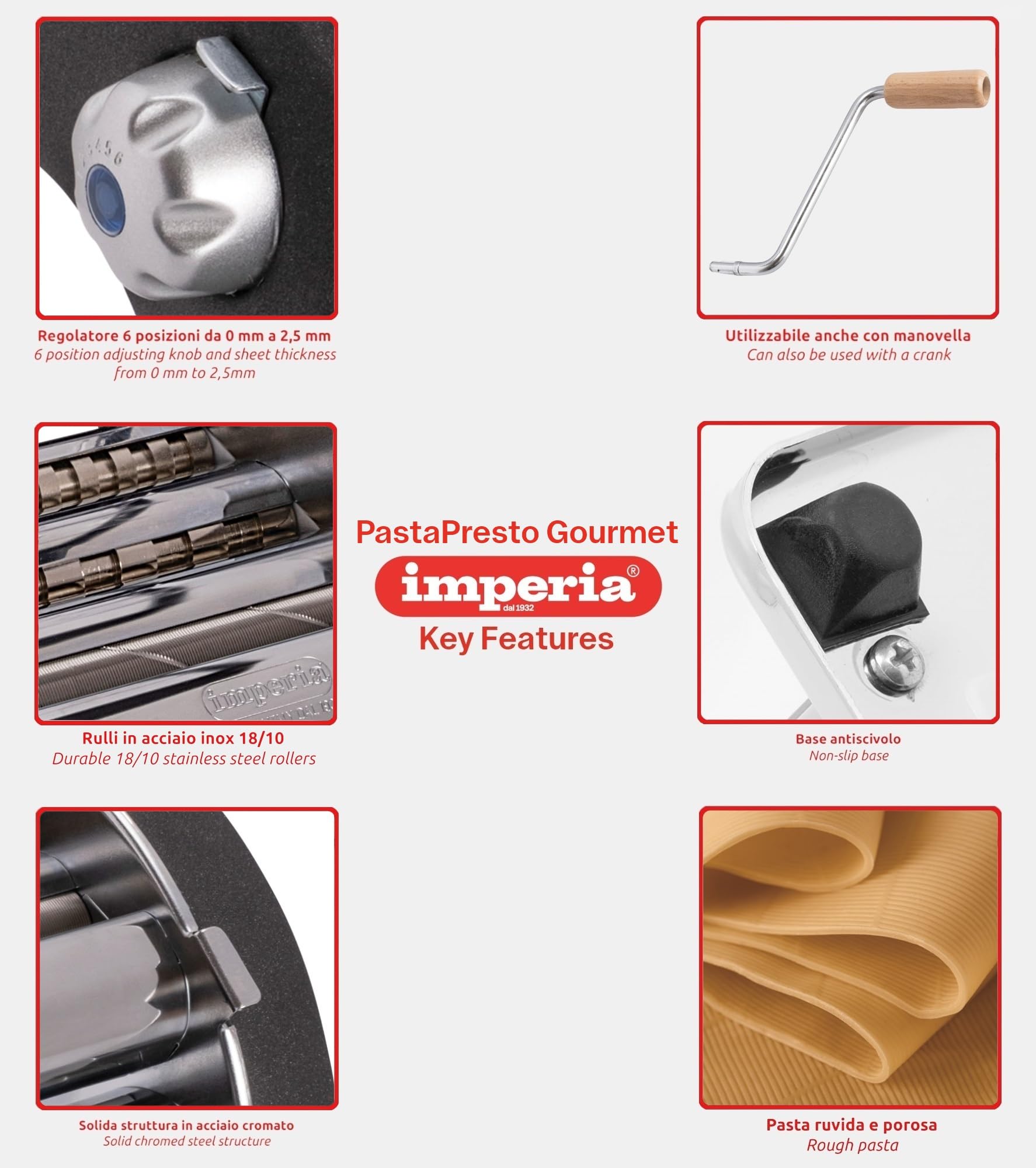 Imperia PastaPresto Gourmet. Machine à pâtes électrique fabriquè en Italie. Machine à pâtes fraîches et moteur électrique. Laminoir électrique feuille de pâtes, lasagnes, fettuccine