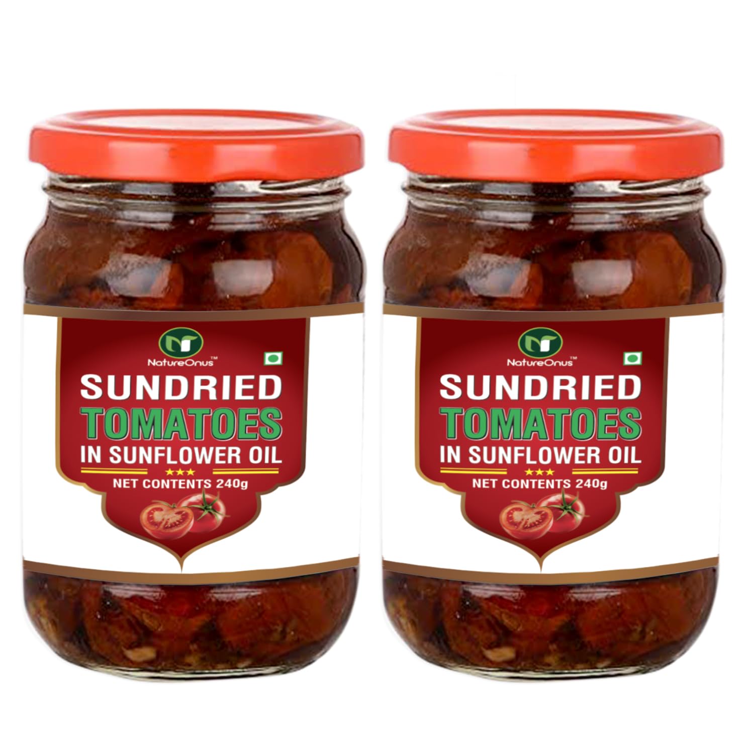 Premium Sundried Tomatoes in Oil 240g- Pack of 2 | Used in Pizza, Snacks, Nibbles, Anti-Pasto, Pasta, Sandwiches, Vegetables, Meats, and Breads (Marinated in Sunflower Oil)