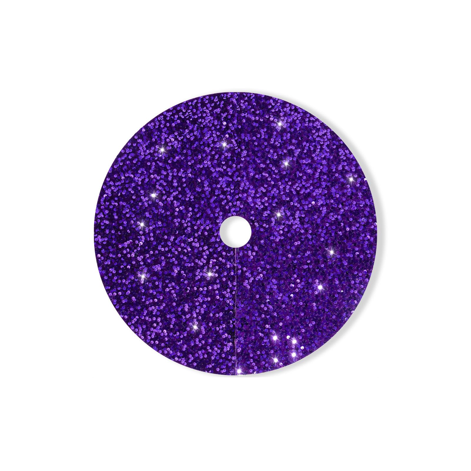 24 Inch Purple Sequin Christmas Tree Skirt?Large Xmas Tree Skirts Round Tree Base Skirt for Christmas Tree Decorations for Happy New Year Christmas Party Holiday Birthday