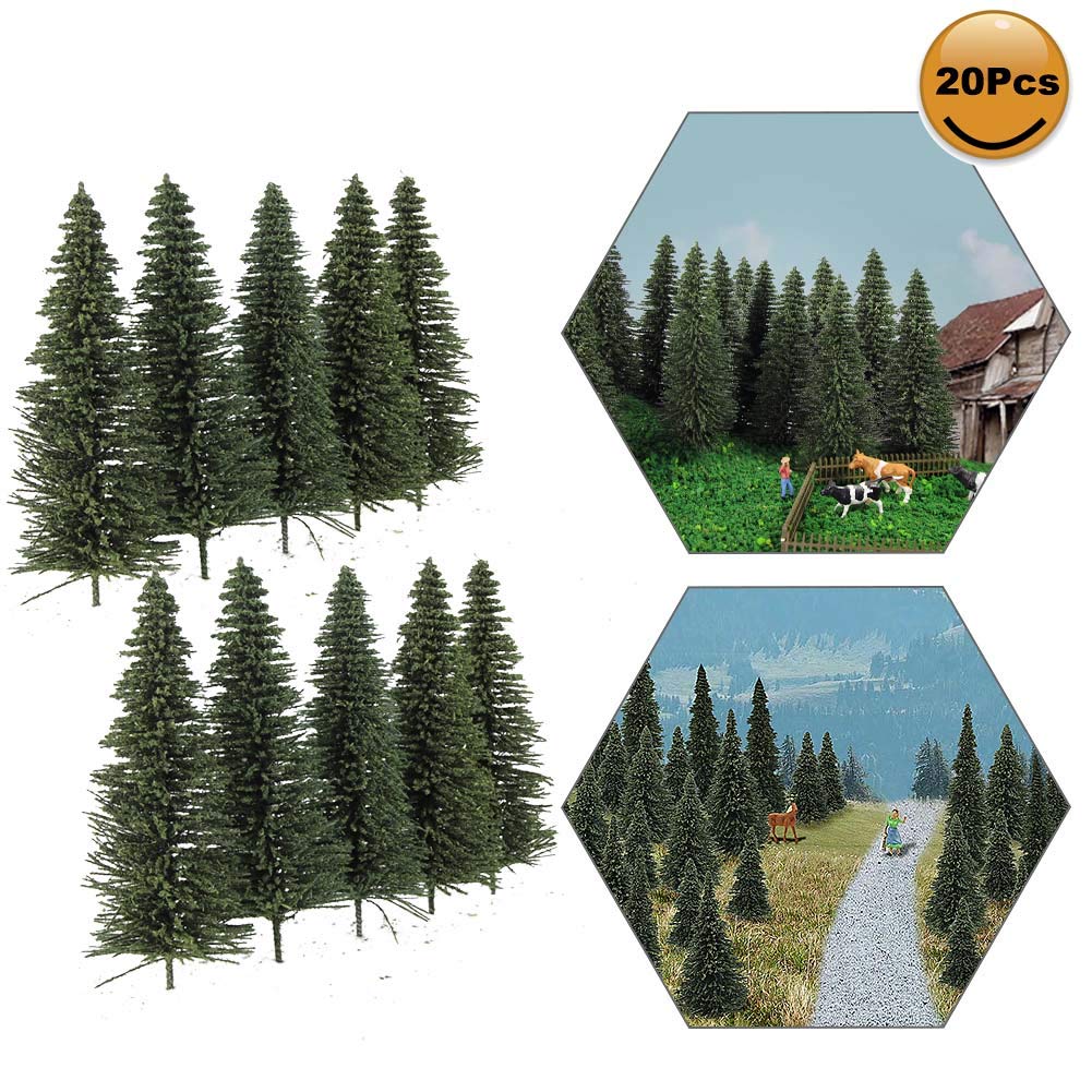S0810 20PCS Dark Green Pine Model Cedar Trees 3.94 inch (100 mm) for Model Railroad Scenery Landscape Layout HO OO Scale New (3.9Inch)