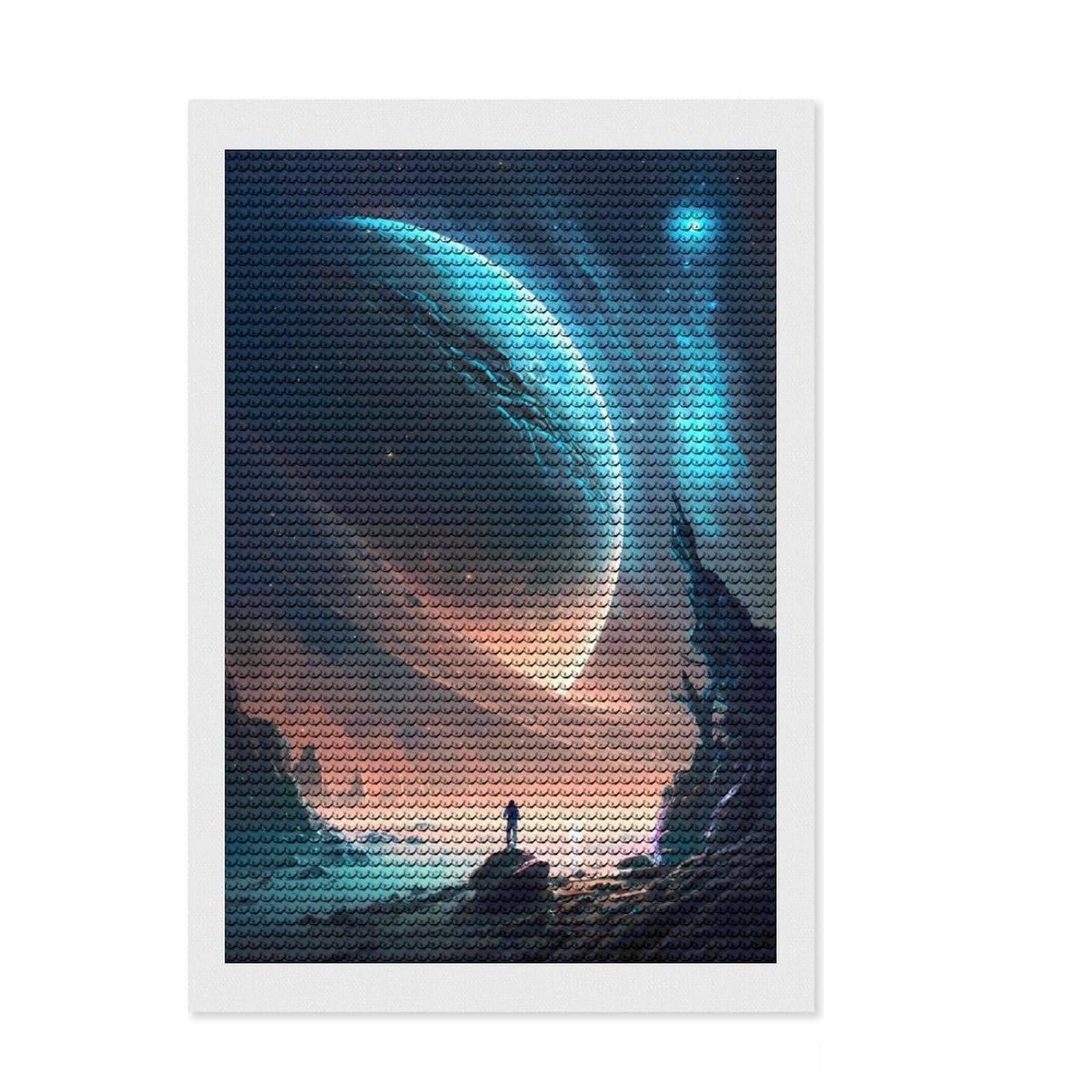 Junmoney Dark Scar Planet Landscape Diamond Painting Canvas Set 8"x12", Enjoyable At-Home Hobby, Adhesive Canvas, Cosy Home Accent, Christmas Gift