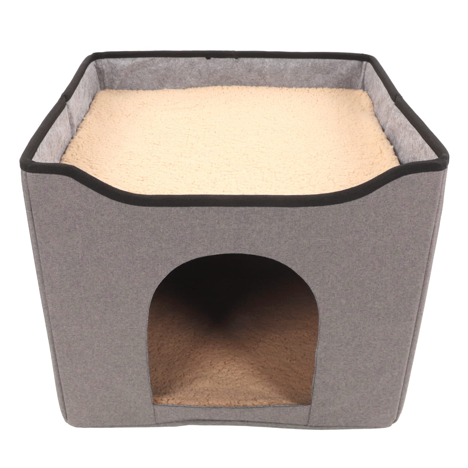 YUMILICat House - Foldable Dual Purpose Enclosed Cat Cube Villa Cat Cube House Nest with Soft Mat for 4 Seasons, Grey/Blue(Grey)
