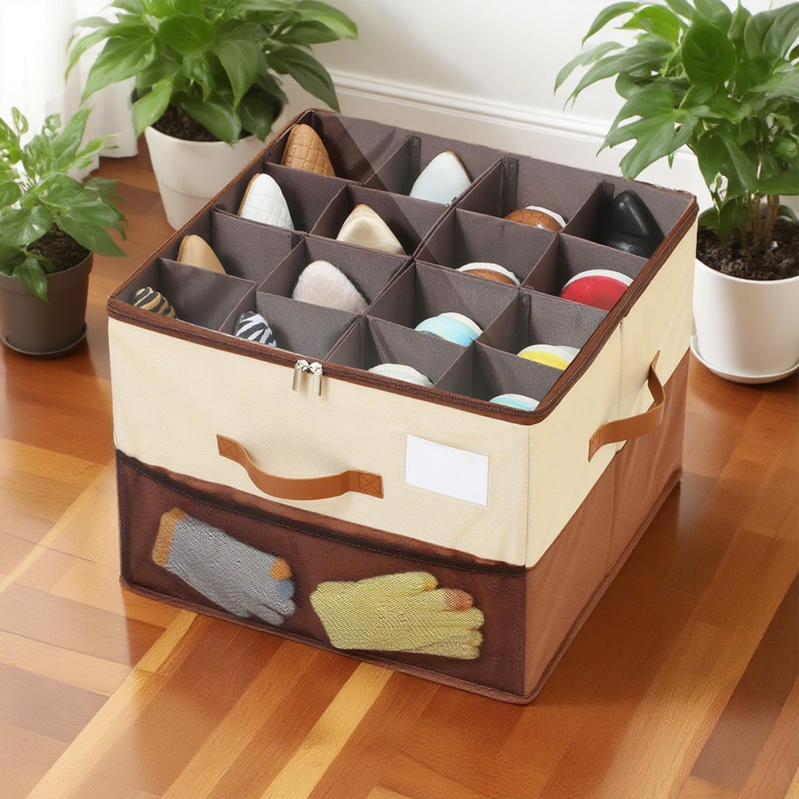 Contenitore per scarpe, organizer per scarpe, pieghevole, in tessuto, con coperchio trasparente e divisori regolabili, grande contenitore per stivali, tacchi, scarpe da ginnastica, camera da