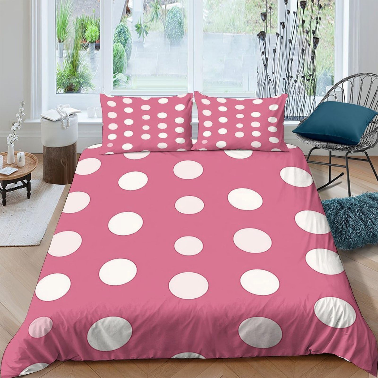 Ctjqhvkz Style-6 3D Printed Pink Polka Dot Fitted Sheet Microfiber Soft Bedroom Decor White Circle Mattress Cover For Home Dorm Single（135X200cm）