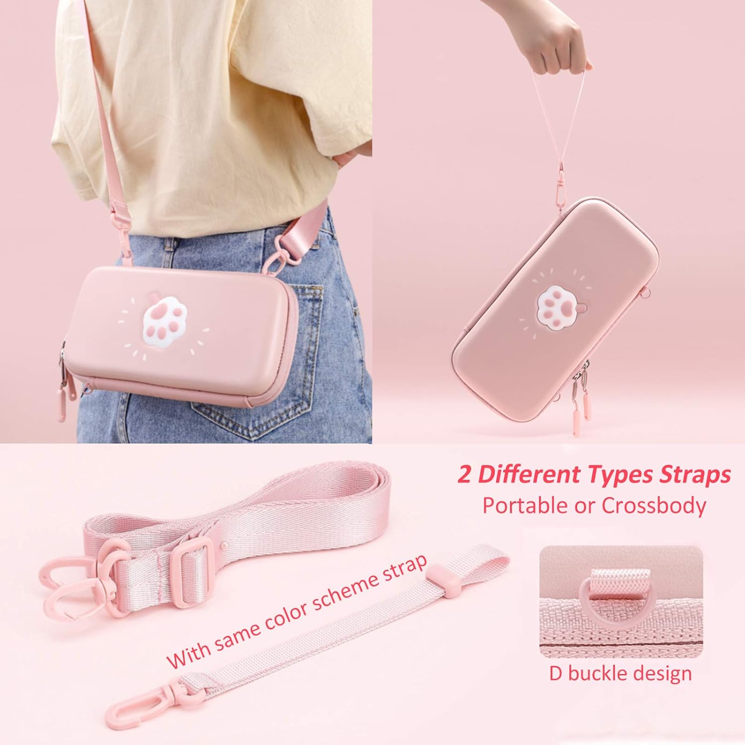 Hottest Sales Carrying Case for Nintendo Switch Lite Portable Travel Bag - Cute Paw Ice Cream Ultra Slim Hard Protective Storage Cover Accessories - With 8 Game Cards Slot & Removable Strap & 4 Thumb Grip