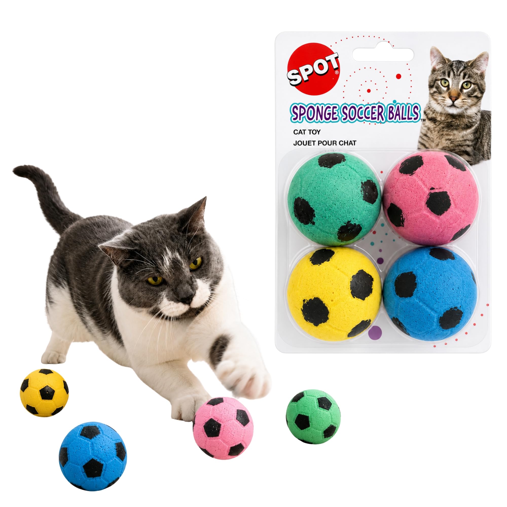 Sponge Soccer Ball Cat Toys for Cats and Kittens - Interactive and Colorful Plush Toy, Fu…
