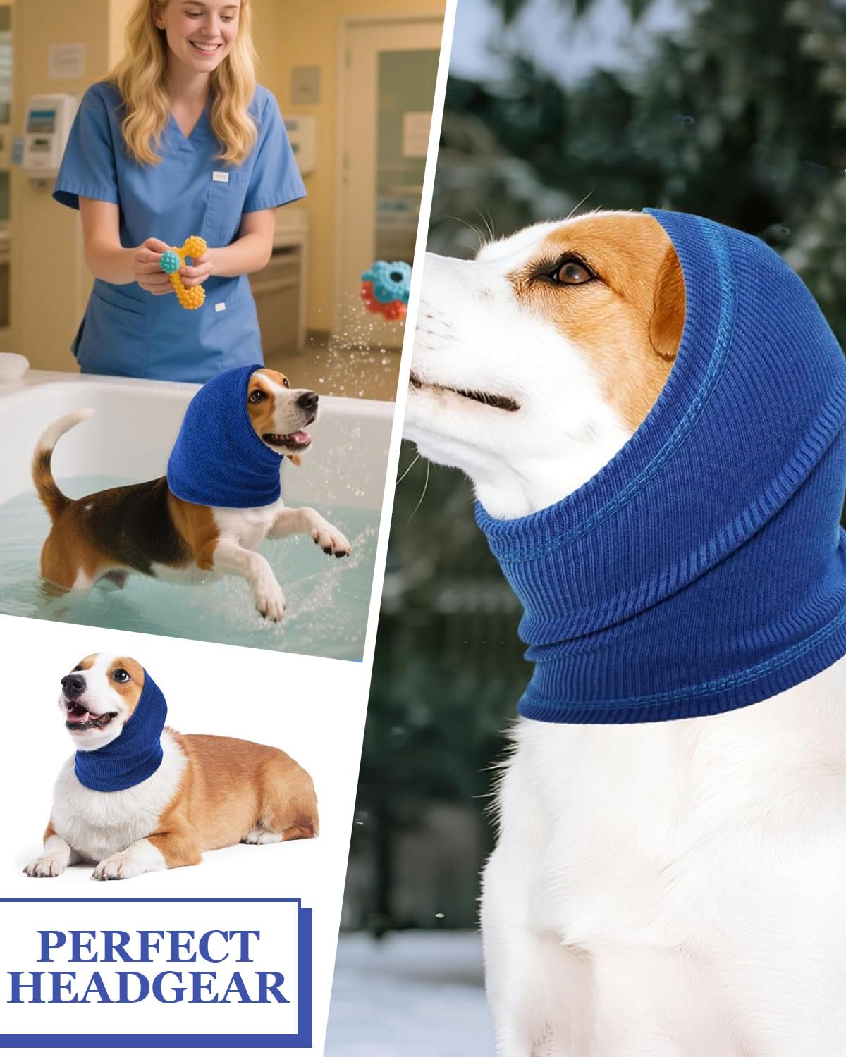 1 pezzo Copriorecchie calmanti per cani, protezione dal rumore, sollievo dall'ansia, cancellazione del rumore, per fuochi d'artificio e temporali, aiuto per la toelettatura del cane (blu, M)