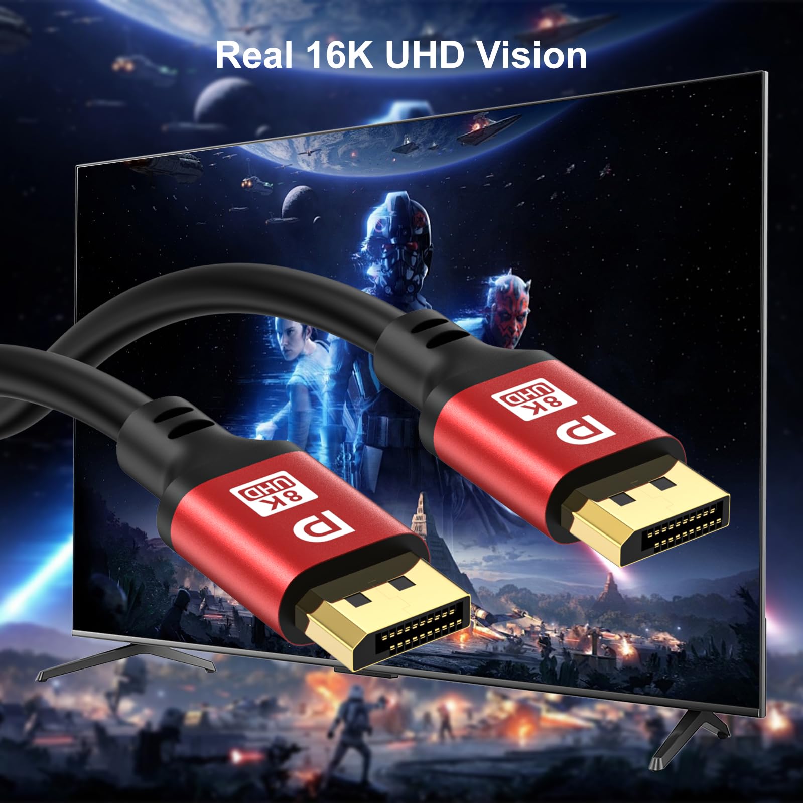 16K 10K 2.1 Displayport Cable, DP Cable 7 m (8K @ 60 Hz, 4K @ 144 Hz, 2K @ 240 Hz, 40 Gbit) do laptopa, TV, monitora gamingowego (czerwony)