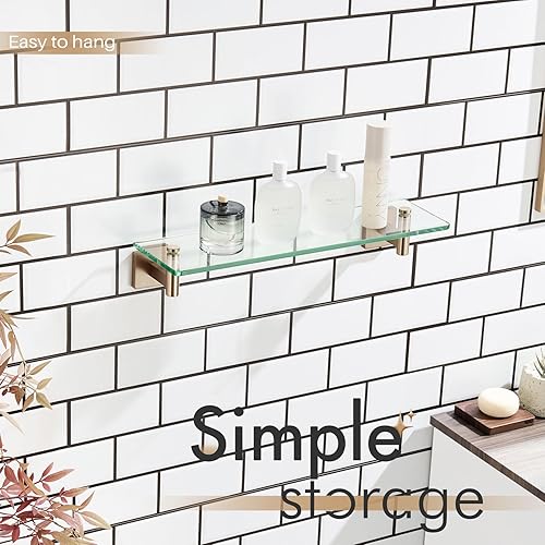 Miniatura 7 de KOKOSIRI Estantes de pared para baño, estante flotante de vidrio templado, estante colgante para almacenamientodecoración de habitación, 20