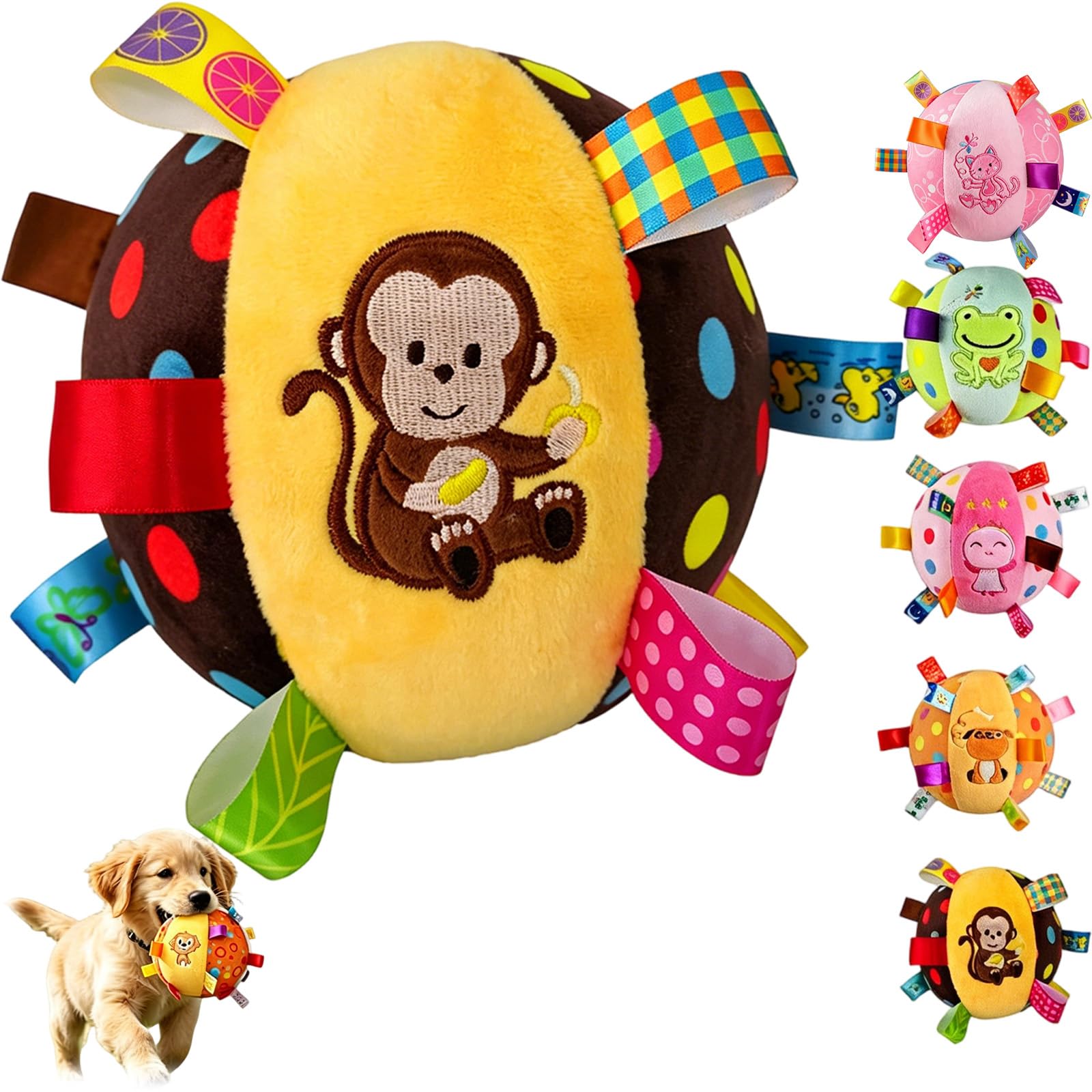 Jmwub Colorful Squeaky Hanging Dog Training Toy, 6-Inch Door Hanging Dog Toy, Soft Stuffed Ball with Cotton Material and Built-In Bell for Puppy Small and Medium Dogs Playing Pet Toy (Brown)