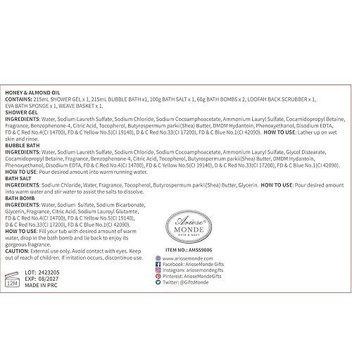 Miniatura 8 de Cesta de regalo de baño y spa, juego de regalo para mujeres y hombres, incluye gel de ducha, baño de burbujas, sal de baño, esponja de baño, caja de