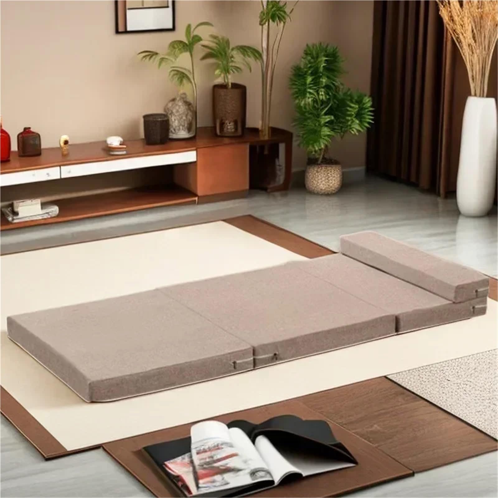 Colchón individual plegable portátil de espuma viscoelástica suave para dormir en el suelo, ideal para descansos de oficina, beige, 60 x 200 x 5 cm