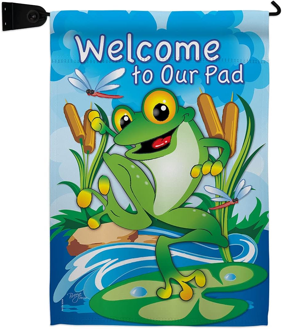 Frog Garden Flag Set Wall Holder Animals Critter Bee Ladybug Animal Pet Nature Creature Small Decorative Gift Yard House Banner Made In USA 13 X 18.5