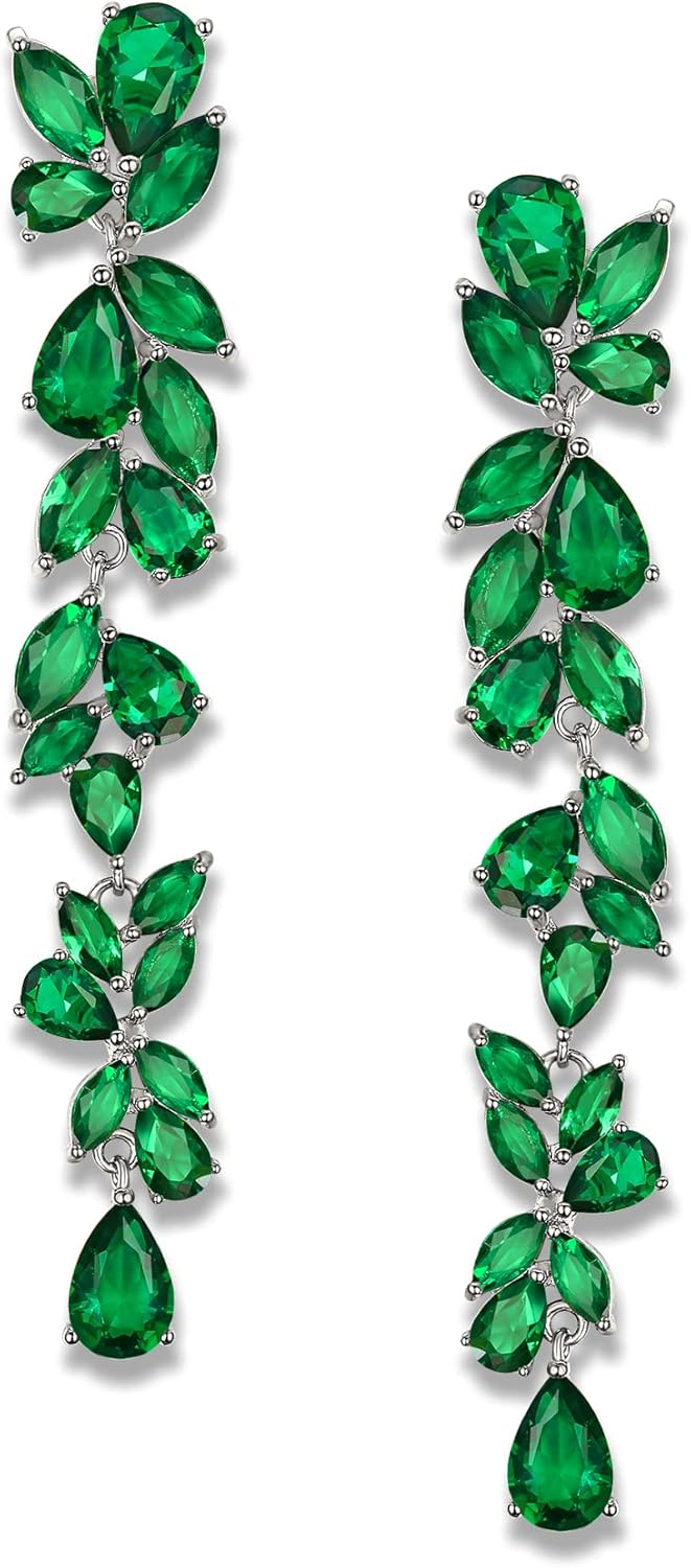 EVER FAITH Marquise-shaped Cubic Zirconia Bridal Earrings for Women Brides, Crystal Flower Chandelier Wedding Dangle Drop Earring for Prom