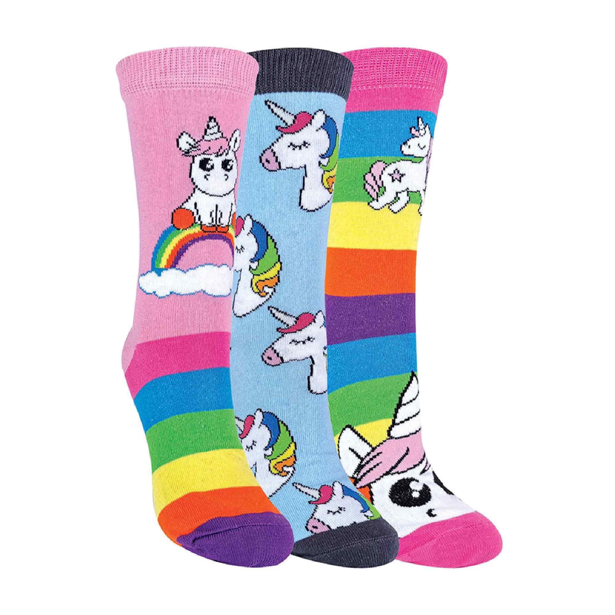 Girls 3 Pack Cute Rainbow Unicorn Socks | Sock Snob | Size 9-12/12-3 (9-12, Rainbow)