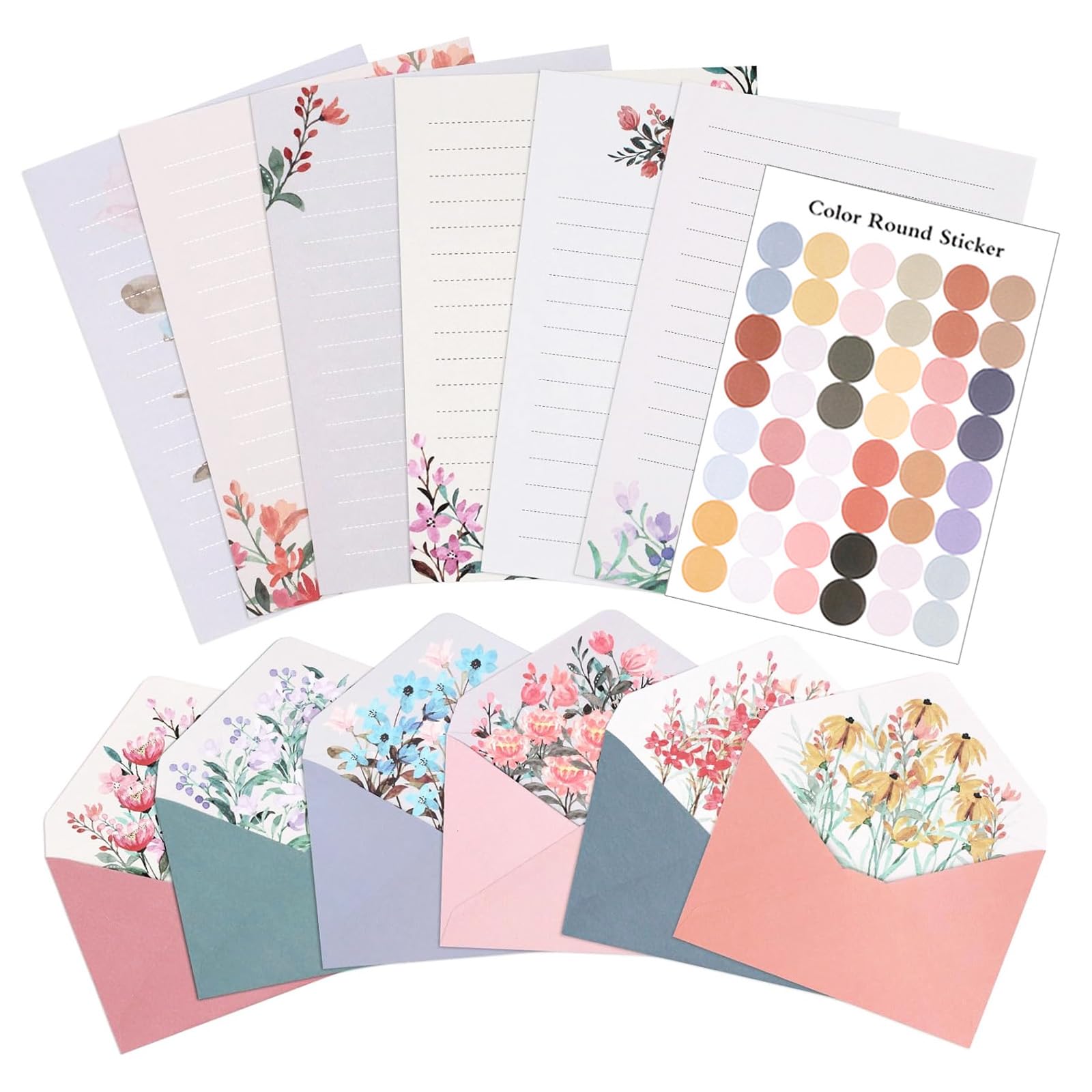 37-teiliges Briefpapier-Umschläge-Set enthält 24 linierte Briefpapiere und 12 Umschläge mit 48 runden Aufklebern, warmes Blumen-Thema, Briefpapier-Set für Hochzeitseinladungen, Wünsche, Blumen (6