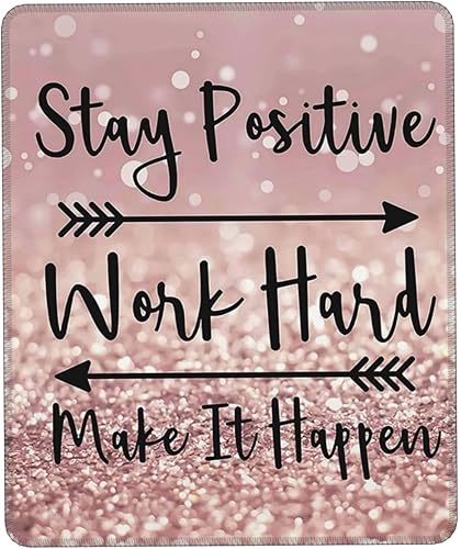 Alfombrilla de mouse cuadrada con cita inspiradora, para accesorios de escritorio inalámbricos, para trabajar duro y hacer que suceda, con base de