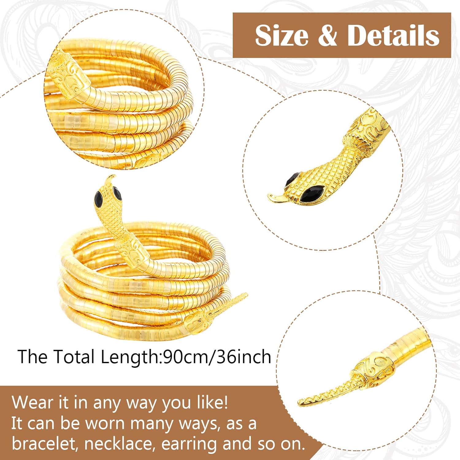 Kathfly 5 Pcs Halloween Medusa Snake Costume Necklace and Earrings Medusa Snake Headband Adjustable Finger Ring and Bracelet Hand Chain Gold Rhinestone Jewelry Accessories for Women - Image 3