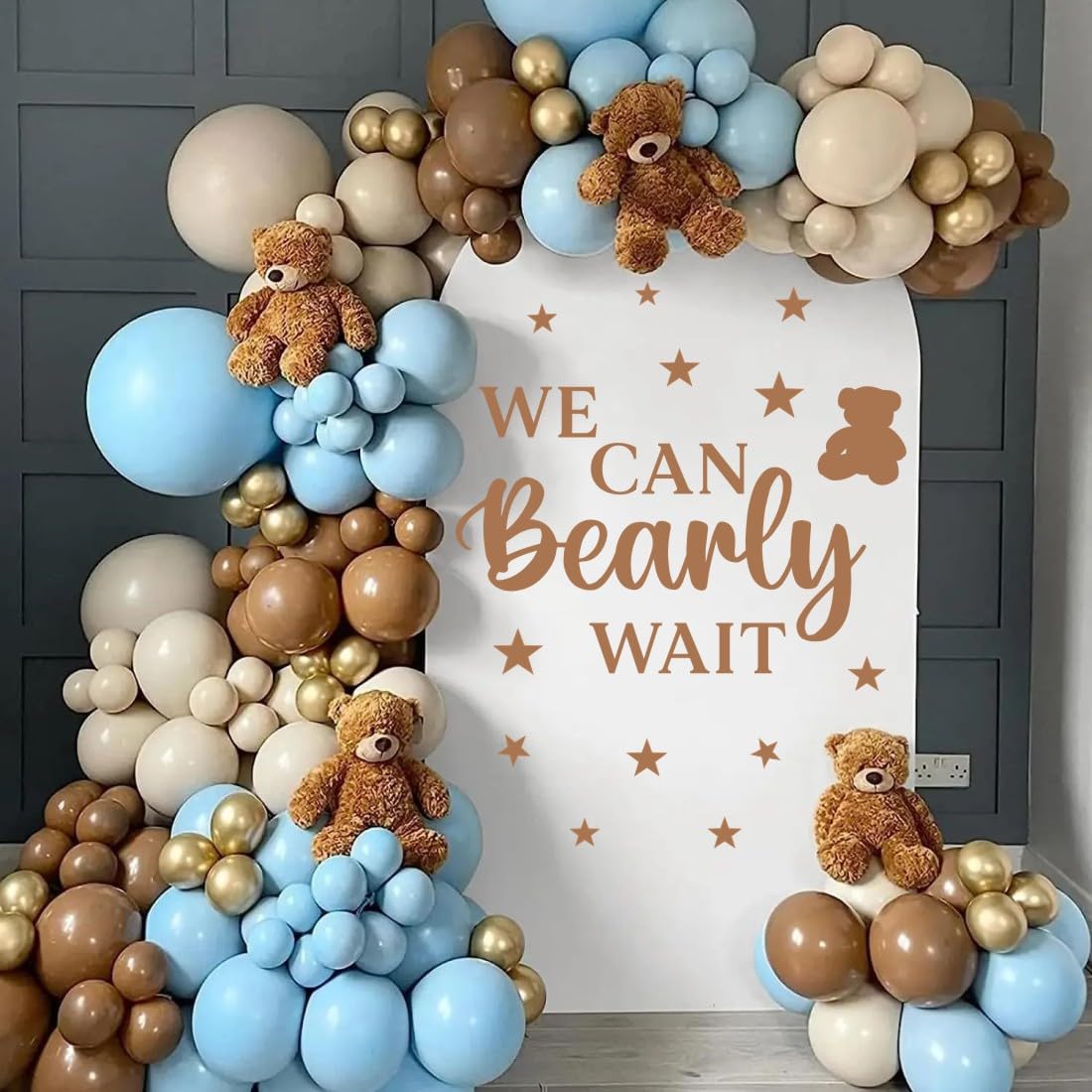 MXAEUK We Can Bearly Wait Wall Decal, Baby Shower Backdrop Decoration, Removable Sticker for Gender Reveal Party(Girl Boy Baby) Decor, Bear Welcome Signs for Pregnancy Party Photo Background
