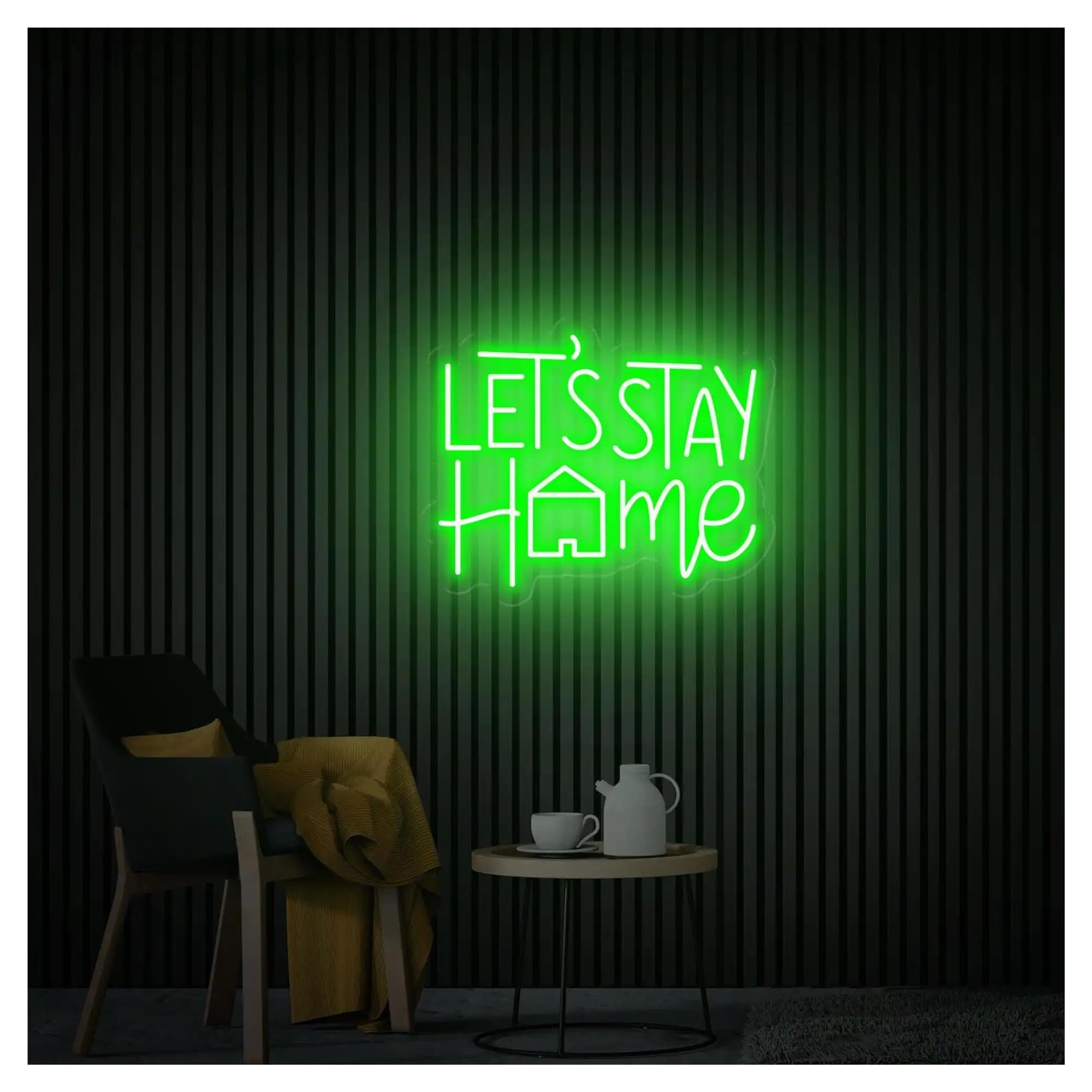 Shouxi E Sign Lamp Let's Stay Hom Neon Sign For Bedroom Gam Room Living Room Art Aesthetic Wall Hanging 25.5Cmx38.1cm(E)